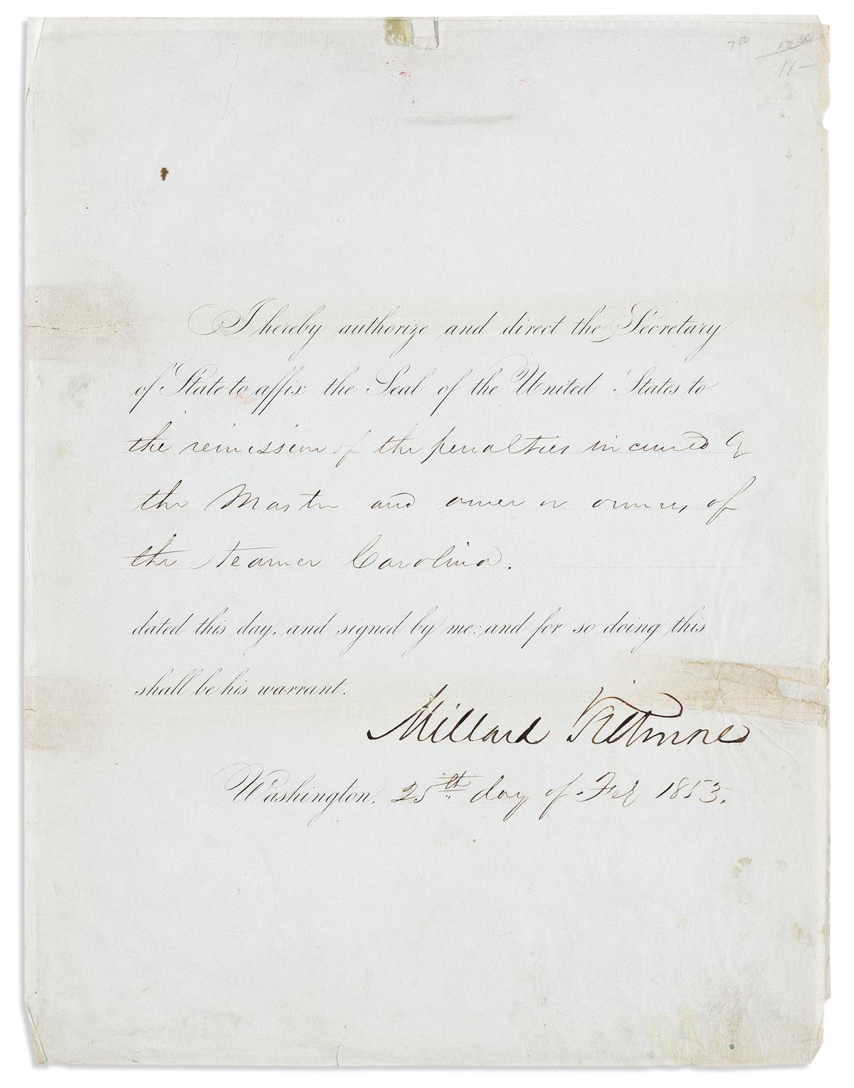(PRESIDENTS.) Group of 5 Documents Signed, each as President: John Quincy Adams * Millard Fillmore * Woodrow Wilson (2) * Warren G. Har